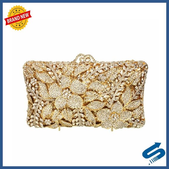 Handbags - Sparkling Floral Rhinestone Evening Clutch Bag with Detachable Chain
